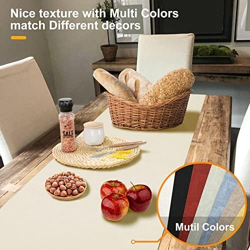 Waterproof Wipeable Table Runner, Thick Farmhouse Table Runner, Dresser Runner, Rustic Table Runner for Kitchen Dining Room, Bedroom, Living Room, Indoor and Outdoor (108'', White)