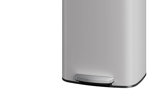 Garvee 16 gal / 60 L Metal Trash Can with Lid, Large Garbage Can for Kitchen, Rustproof Step-on Kitchen Metal Trash Bin with Liner Rim, Rear Handle, Soft Close Plastic Lid, White
