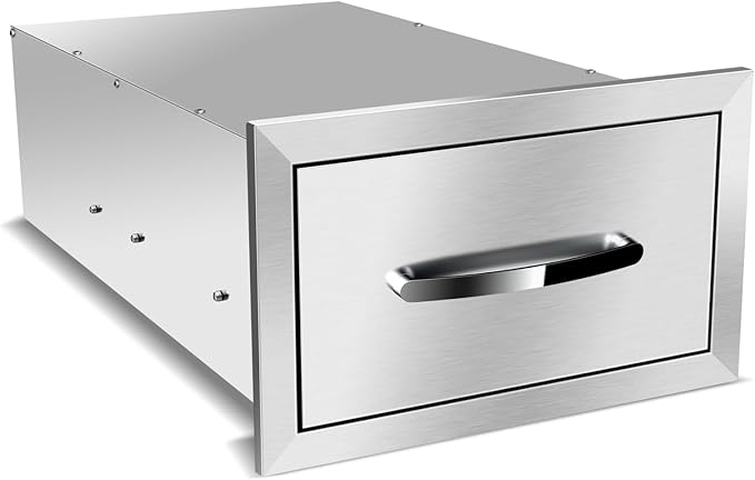 Pull Out Trash Drawer, Lower Sliding Rails Stainless Steel Roll Out Trash Bin Pull Out Tray With Handle For Outdoor Kitchen BBQ Island Grill Station,Single Drawer