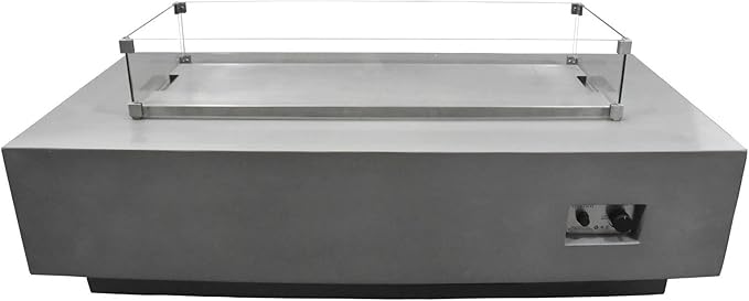 Elementi Granville Fire Pit Bundle Outdoor Firepit Set Includes 60” Natural Gas Concrete Firepit Table, Glass Windscreen, Stainless Steel Cover, Canvas Cover, Floor Mat, Ice Bucket