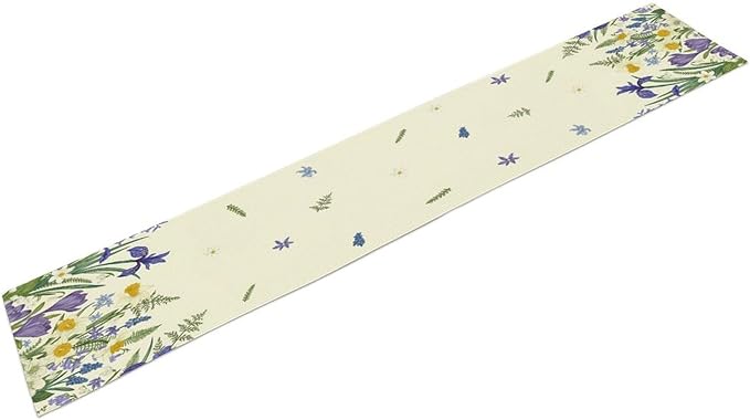 Wildflowers Table Runner,Spring Purple Floral Summer Seasons Daisy Flower Print Kitchen Dining Table Decoration for Home Farmhouse Party 13x60in