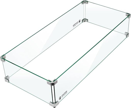 Holy Fire 29.5" L x 13.5" x 6" Rectangle Fire Pit Glass Wind Guard Clear Tempered Glass Flame Protective Pane Wind Resistant - Fits 24”x8 Fire Pit Burner Pan