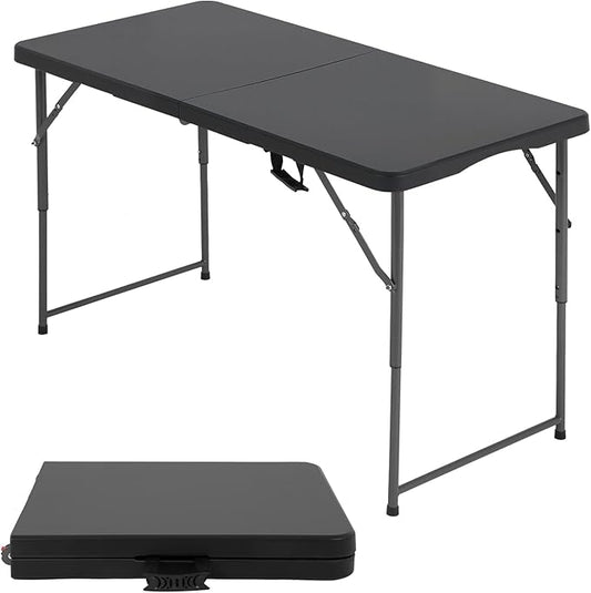 FDW 4FT Folding Table Half Portable Foldable Table Picnic Table for Office Home Camping Party (Black, 4 FT)