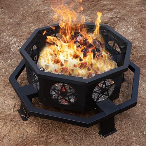 32 Inch Small Octagonal Fire Pit,Outdoor Wood Burning Fire Pits for Patio, Picnic,Bonfire,Heavy Duty Firepits for Outside Backyard Garden,Camping