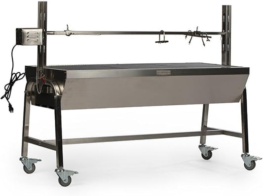 Ash & Ember 13W Stainless Steel Rotisserie Grill, Rated 85 LB for Medium Game, 4 RPM Rotation Speed, Outdoor Grill with Dual Prong Spit Rod, Single Leg Bracket, and Spine Fork