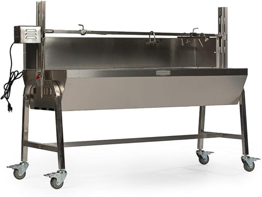 Ash & Ember 13W Stainless Steel BBQ Rotisserie Grill with Windscreen, 4 RPM Rotation Speed, Rated 85 LB for Medium Game, Portable Electric Outdoor Roaster
