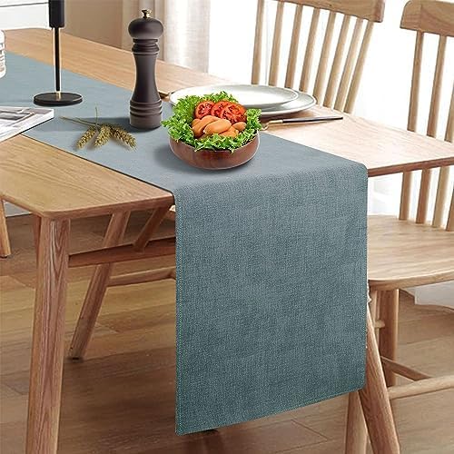 Wipeable Table Runner, Thick Farmhouse Dresser Runner, Rustic for Kitchen, Bedroom, Living Room, Indoor and Outdoor (36'', Blue Grey)