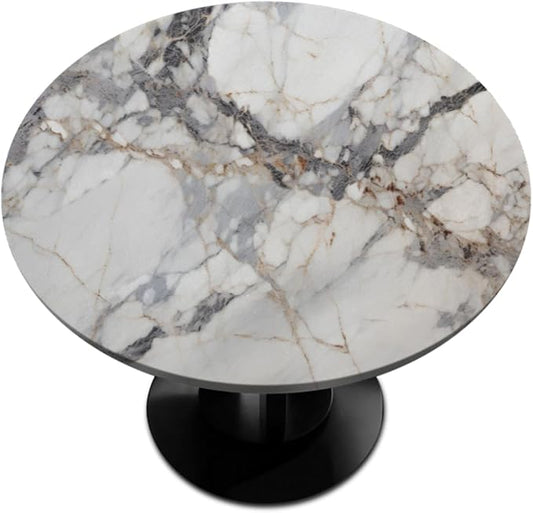 Natural Marble Texture Round Table Cloth Cover, Elastic Edge Waterproof Wipeable Tablecloths 36"-42" Polyester Tablecloth for Party Restaurant Banquet Holiday Camping Outdoor Picnic