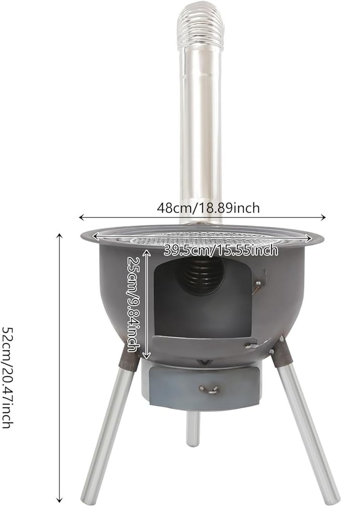 DYRABREST Wood Burning Stove with Grill, Multifunction Portable Camping Stove, Outdoor Cooking Stove with 3 Wok Rings & Chimney, Heavy Duty Steel Fire Pit for Backyard, Patio, BBQ, Camping, Hiking