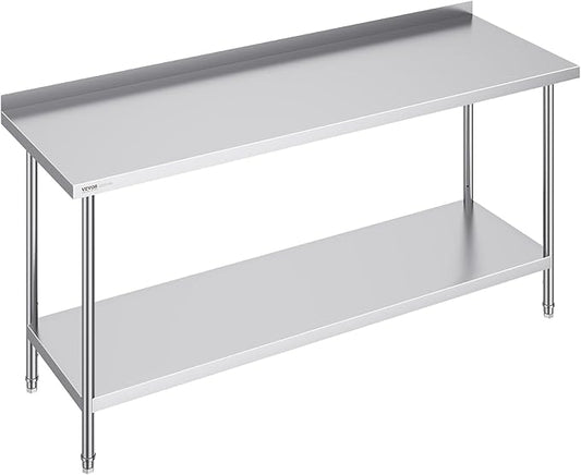 VEVOR 24 x 72 x 36 Inch Stainless Steel Work Table, Commercial Food Prep Worktable Heavy Duty Prep Worktable, Metal Work Table with Adjustable Height for Restaurant, Home and Hotel