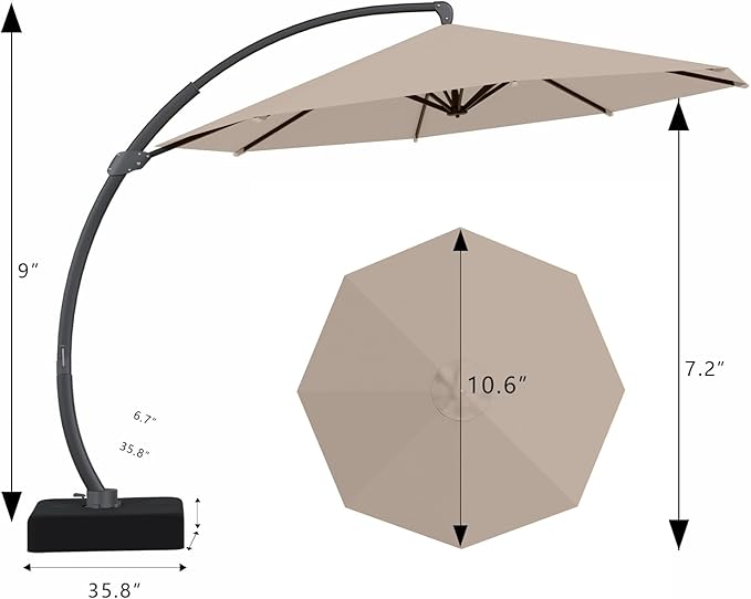 7 Piece Patio Dining Set with 11ft Patio Umbrella (Gray), 7 Gray Outdoor HDPE Dining Set with 6 Chairs + 1 Large Table with 2" Umbrella Hole, for Market, Pool, Garden, Backyard, Deck