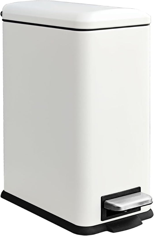 Trash Can with Lid, 10L Bathroom Waste Bin, Small Pedal Bin, Stainless Steel Garbage Can for Bathroom, Bedroom and Office, White