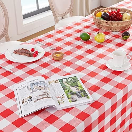 Softalker Gingham Checkered Tablecloth Rectangle - Outdoor Waterproof Buffalo Plaid Table Cloth, Stain Resistant Washable Table Cover for Picnic, Camping - Red and White, 2 Pack - 54 x 78 Inch