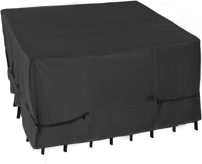 NettyPro Patio Table Cover Square 80 x 80 Inch, Waterproof Outdoor Furniture Dining Set Covers for Table and Chair, Black
