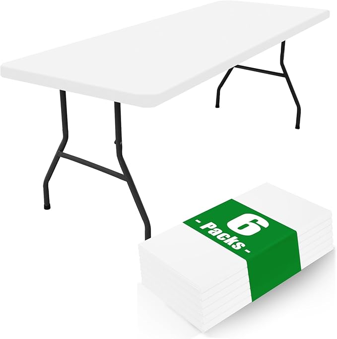Spandex 8 Foot Rectangle Table Cloth 6 Pack, Elastic Fitted Tablecloths for Picnic, Stretch Washable Patio Table Cover for Outdoor, Camping, Banquet and Parties (White, 30"x96")