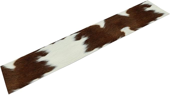 Cow Print Table Runner, Brown Cowhide Print Western Style Table Runner Country Farmhouse Cottage Cow Pattern Linen Table Decoration for Home Kitchen Dining 13x72