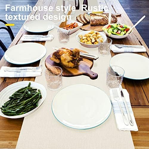 Waterproof Wipeable Table Runner, Thick Farmhouse Table Runner, Dresser Runner, Rustic Table Runner for Kitchen Dining Room, Bedroom, Living Room, Indoor and Outdoor (108'', White)
