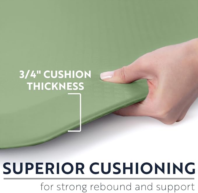 KANGAROO Thick Ergonomic Anti Fatigue Mats for Kitchen Floor, 58x20, Cushioned Standing Office Desk Mat, Waterproof Scratch Resistant Topside, Supportive All Day Comfort Padded Foam Rugs, Sage Green