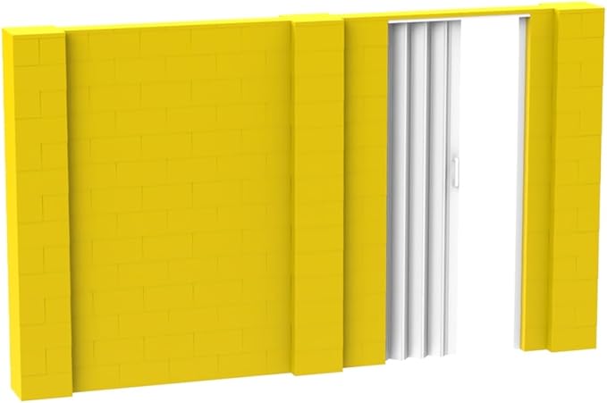 EverBlock 12’ x 7’ Wall Kit with Accordion Door | 3’ x 7’ Doorway | Modular Building Blocks | Wall Display System | Room Divider & Partition | Easy to Connect & Reuse | Indoor & Outdoor Use | Yellow