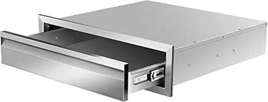 Flush Mount Stainless Steel Double Drawers with Recessed Handles for Outdoor Kitchens Or BBQ Island,-24W X 6.5H X 23D Inch