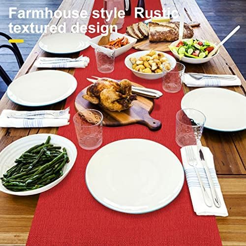 Waterproof Wipeable Table Runner, Farmhouse Dresser Runner, Rustic for Kitchen, Bedroom, Living Room, Indoor and Outdoor (60'', Red)