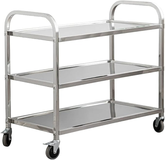 uyoyous 3 Tier Stainless Steel Utility Cart 37"x20"x37" Commercial Heavy Duty Rolling Cart Food Storage Service Trolley with 360°Rotatable Wheels for Kitchen Hotel Restaurant Home Use