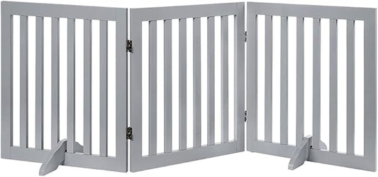 Unipaws Indoor 3 Panels Classic Freestanding Wooden Foldable Pet Gate with Support Feet - Grey, 20" W x 24" H