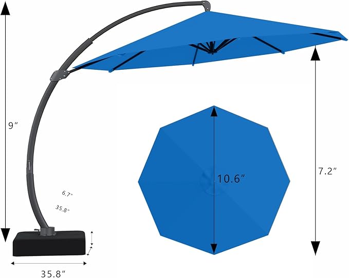 7 Piece Patio Dining Set with 11ft Patio Umbrella (Royal Blue), 7 Navy Outdoor HDPE Dining Set with 6 Chairs + 1 Large Table, for Market, Pool, Garden, Backyard, Deck