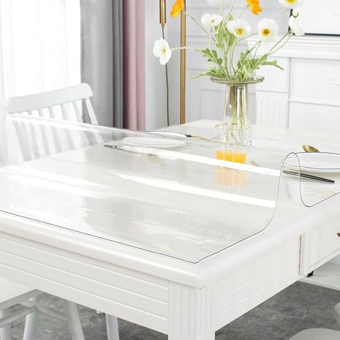 Warmstar Clear Table Cover Protector, 32 x 54 Inch, 1.5mm Thick PVC Rectangle Tablecloth for Kitchen, Dining Room, Office Desk
