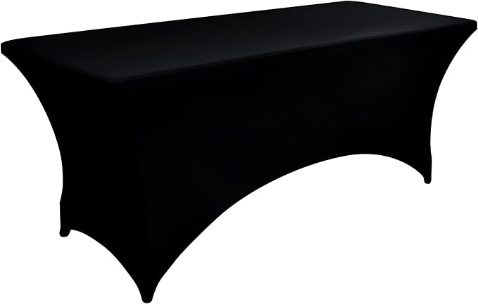 10-Pack 4ft Black Spandex Table Covers for Rectangular Folding Tables - Wrinkle Resistant Stretch Tight Table Cloths - Fitted Table Protector for Parties, Trade Shows, Banquet, and Wedding