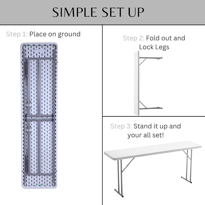 BTEXPERT 6-Foot - 72" Long White Granite Plastic Folding Seminar Training Table Portable 18" Wide Narrow, 29" High, Events Indoor Outdoor Lightweight Set of 2
