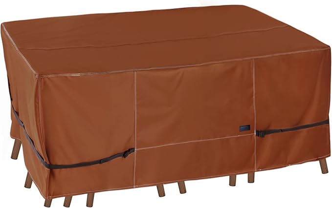 NettyPro Patio Table Cover Rectangular 105 x 75 Inch, 600D Heavy Duty Waterproof Outdoor Furniture Covers for Dining Table and Chair Rectangular, Brown