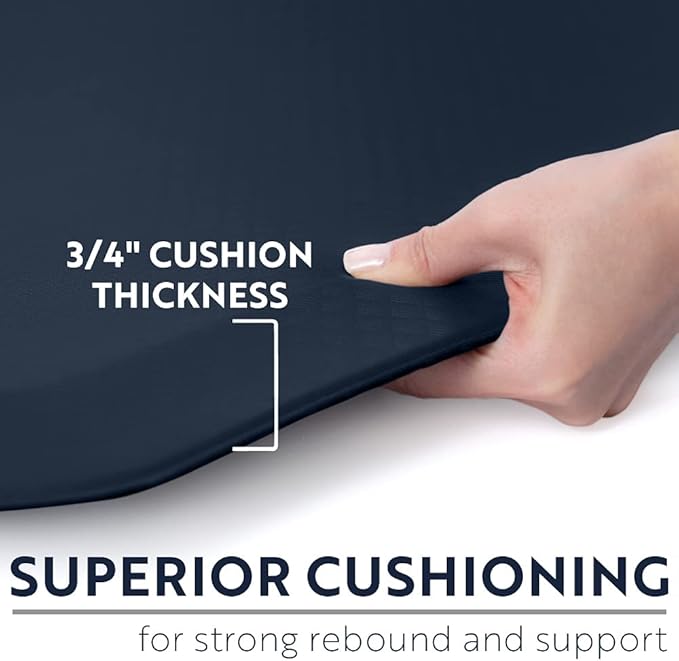 KANGAROO Thick Ergonomic Anti Fatigue Mats for Kitchen Floor, Cushioned Standing Office Desk Mat, Waterproof Scratch Resistant Topside, Supportive All Day Comfort Padded Foam Rugs, 17x24, Navy