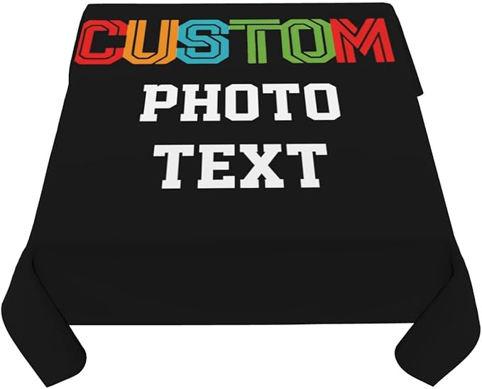 Custom Square Tablecloth, Design Your Logo Text Photo, Personalized Oil Proof Wipeable Table Cover for Restaurant, Family Party, Picnic, Wedding Anniversary Decoration, 54in