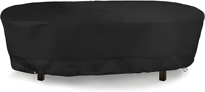 Eevelle Meridian Patio Oval Table Cover with Marine Grade Fabric - Waterproof Outdoor Table Cover - Furniture Set Covers for Dining Table - Easy to Install - (25.5" H x 66" L x 42" W, Black)