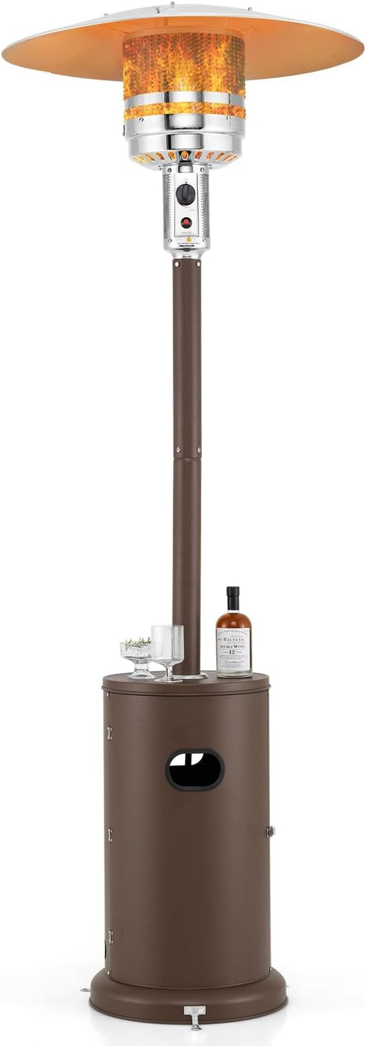 Tangkula 50,000 BTU Propane Outdoor Heater, Patio Heater with Strengthened Stainless Steel Burner, Tip-Over, Flame-Out Protection and Wheels, Outdoor Heaters for Patio (Brown)
