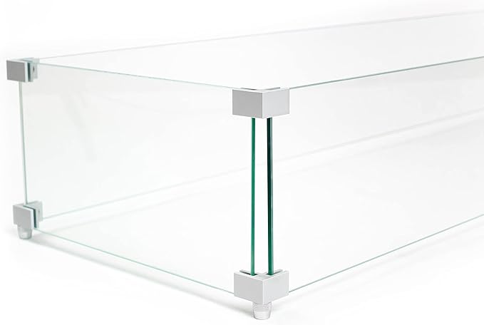 AMS Fireplace | Fire Pit Table Square/Rectangular Tempered Glass Wind Guard-Fire Flame Guard 1/4" Thick Wind Guard - Flame Guard (32" Long x 14" Wide x 8" High)