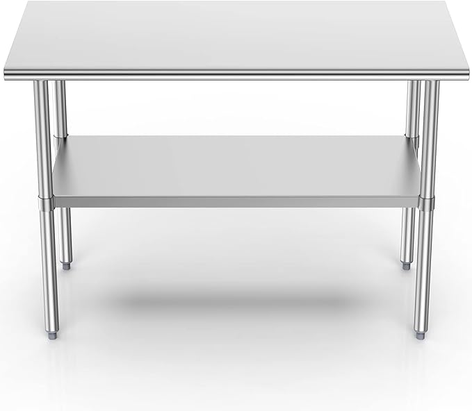 Stainless Steel Table for Prep & Work, 24x48 Inches, NSF Metal Commercial Heavy Duty Table with Adjustable Under Shelf and Foot for Restaurant, Home and Hotel