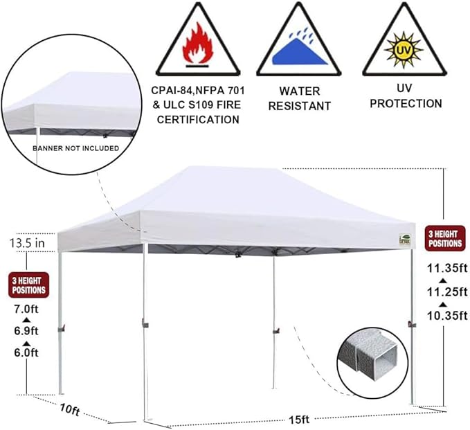 Eurmax USA 10'x15' Pop Up Canopy Tent Commercial Instant Canopies with Heavy Duty Roller Bag,Bonus 4 Sand Weights Bags (White)