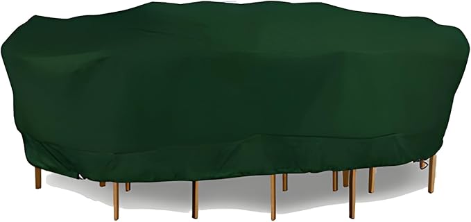 Eevelle Meridian Patio Oval Table Set Cover with Marine Grade Fabric - Outdoor Table Cover - Furniture Set Covers for Dining Table - Easy to Install - (25.5"H x 114"L x 82"W, Hunter Green)