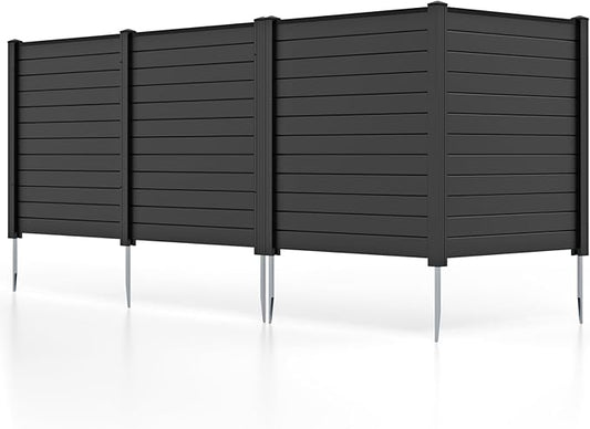Giantex Air Conditioner Fence 4 Panels - 48''W x 48''H Outdoor Privacy Screen with Upgraded Metal Stakes, PVC Trash Can Enclosure, Decorative Garden Fences for Patio Lawn AC Unit Pool Pump, Black