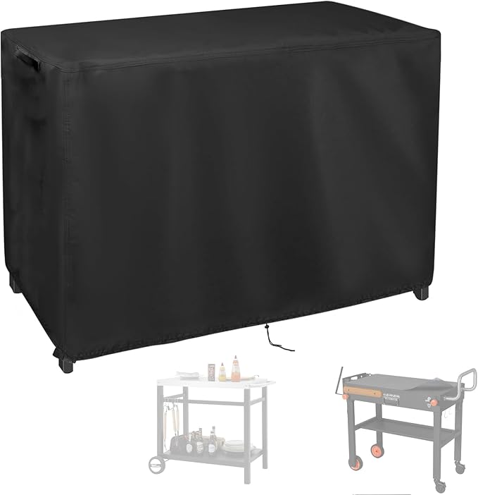 Grill Cart Cover, Outdoor Grill Stand Cover with UV Protection & Windproof Straps,Heavy Duty Covers for Most Standard Grill Carts/Pizza Oven Table -13" D x 42" W x 26" H