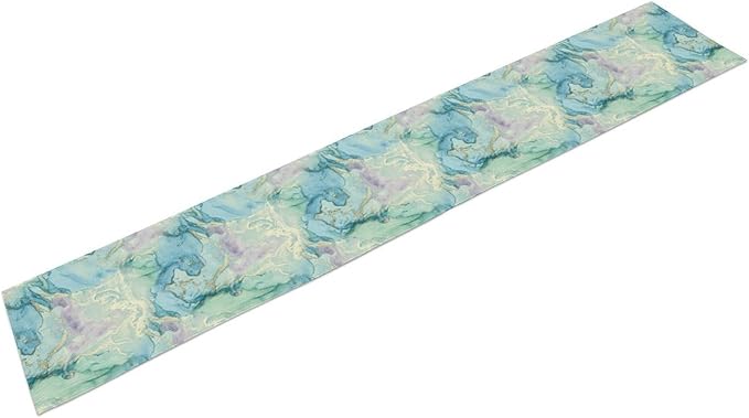 Summer Beach Table Runner, Blue Sea Coastal Nautical Marble Wave Ocean Table Runner Seasonal Holiday Home Kitchen Dining Table for Home Party Decor 13"x72"