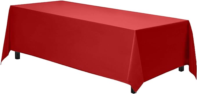 Gee Di Moda Rectangle Tablecloth - 90 x 132 Inch Red Table Cloth for 6 Foot Tables with Floor-Length Drop - Heavy Duty Washable Fabric for Holiday Party, Dinner, Weddings & Baby Shower