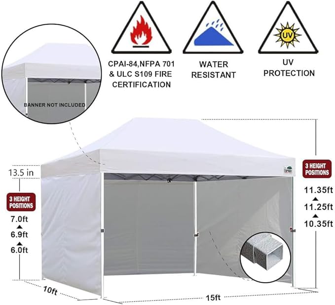 Eurmax USA 10'x15' Pop-up Canopy Tent Commercial Instant Canopies with 4 Removable Zipper End Side Walls and Roller Bag, Bonus 4 SandBags(Sky Blue)