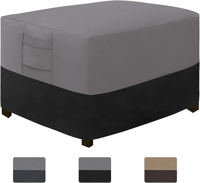 Easy-Going Outdoor Ottoman Cover, Waterproof Patio Ottoman Cover, Heavy Duty Outdoor Furniture Cover with Padded Handles (40"x30"x17", Gray/Black)