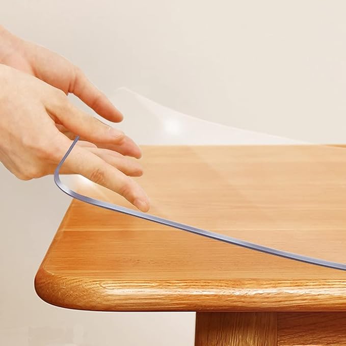 Glass Table Protector Tablecloth Cover Desk Top Pad Mat Furniture Coffee Marble End Bed Sofa Side Bistro Bar Corner Night Stand Dining Room Table Thick Plastic PVC Vinyl 34x84 Trim for 82" or 80"