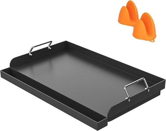 25" x 16" Nonstick Griddle Insert for Gas Grills, Carbon Steel Flat Top Griddle for Gas/Electric/Charcoal Grill, Universal Cooking Plate with Grease Groove for Outdoor Camping Tailgating Parties