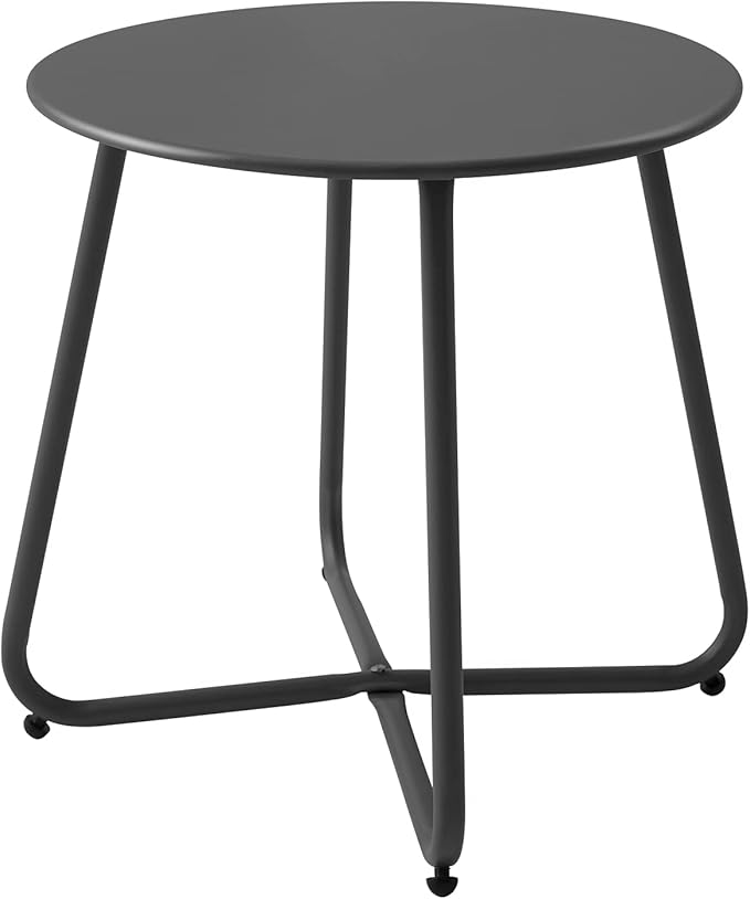 Patio Small Side Table Waterproof Round Metal Steel Weather Resistant Portable Outdoor and Indoor End Table for Garden Balcony Yard, Black