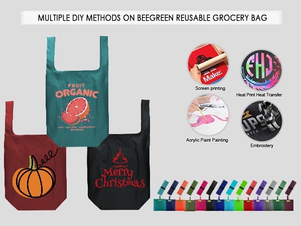 BeeGreen Green Reusable Grocery Bags Wholesale Moss Green Reusable Kitchen Bags Bulk Foldable-Machine Washable with Zipper Storage Pouch 50 Packs